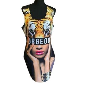 Caren Sport Graphic Tank Dress 1XL Made in USA “Gorgeous” Tiger Face Prin